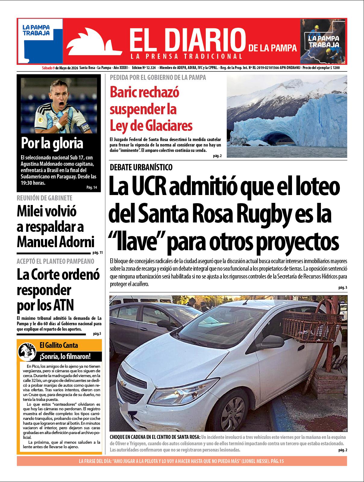 Tapa de El Diario en papel  saacutebado 09 de mayo de 2026